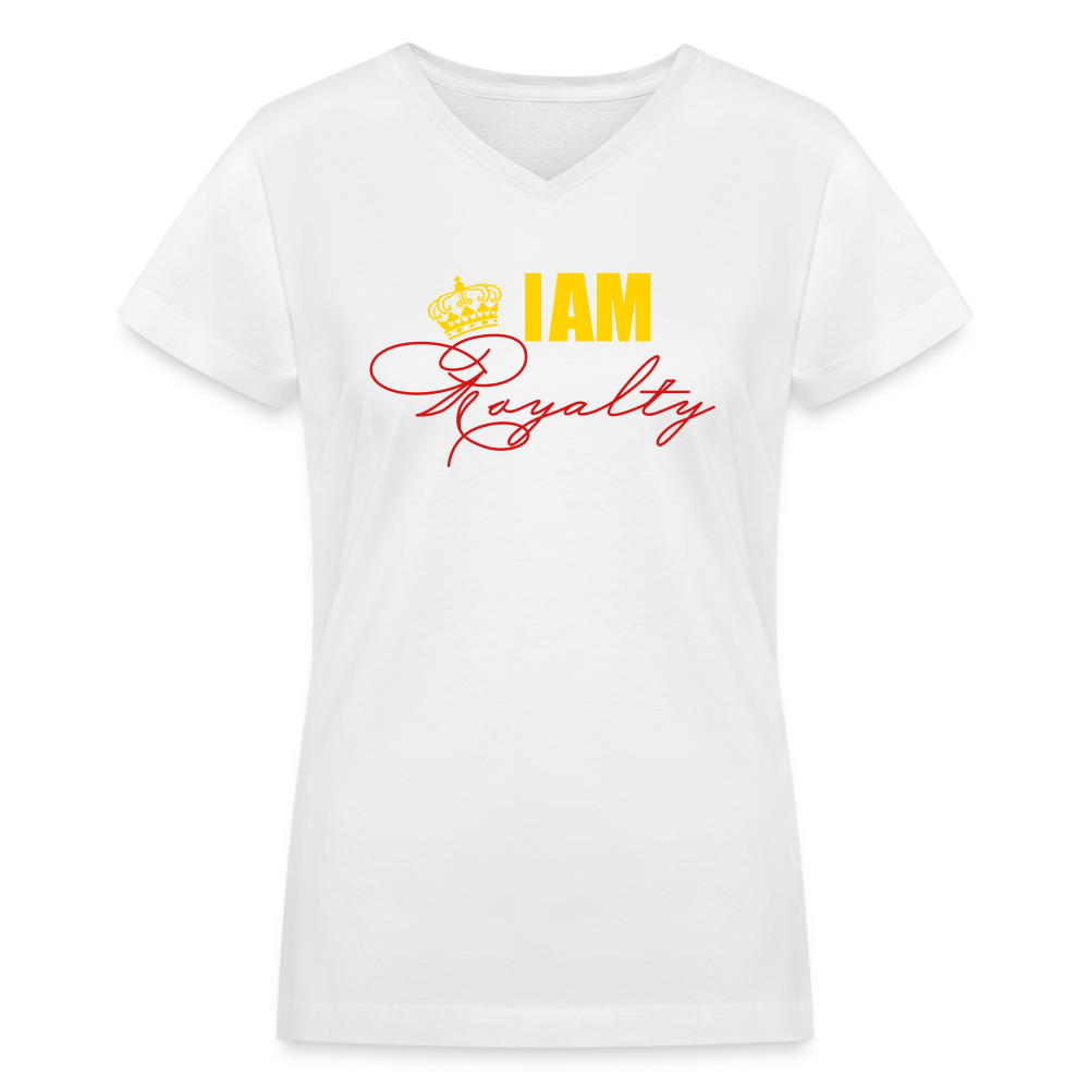 "I Am Royalty" V.2 (Gold and Red) Women's Tri-Blend V-Neck T-Shirt - white