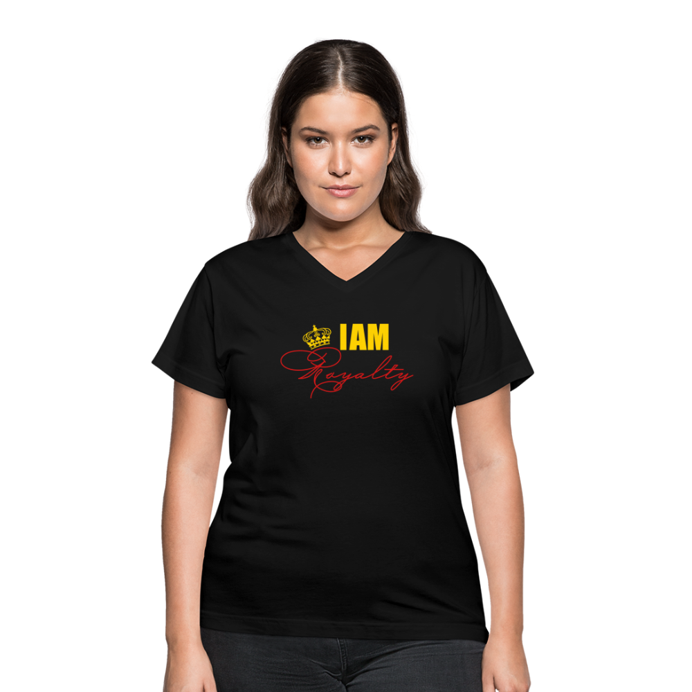 "I Am Royalty" V.2 (Gold and Red) Women's Tri-Blend V-Neck T-Shirt - black