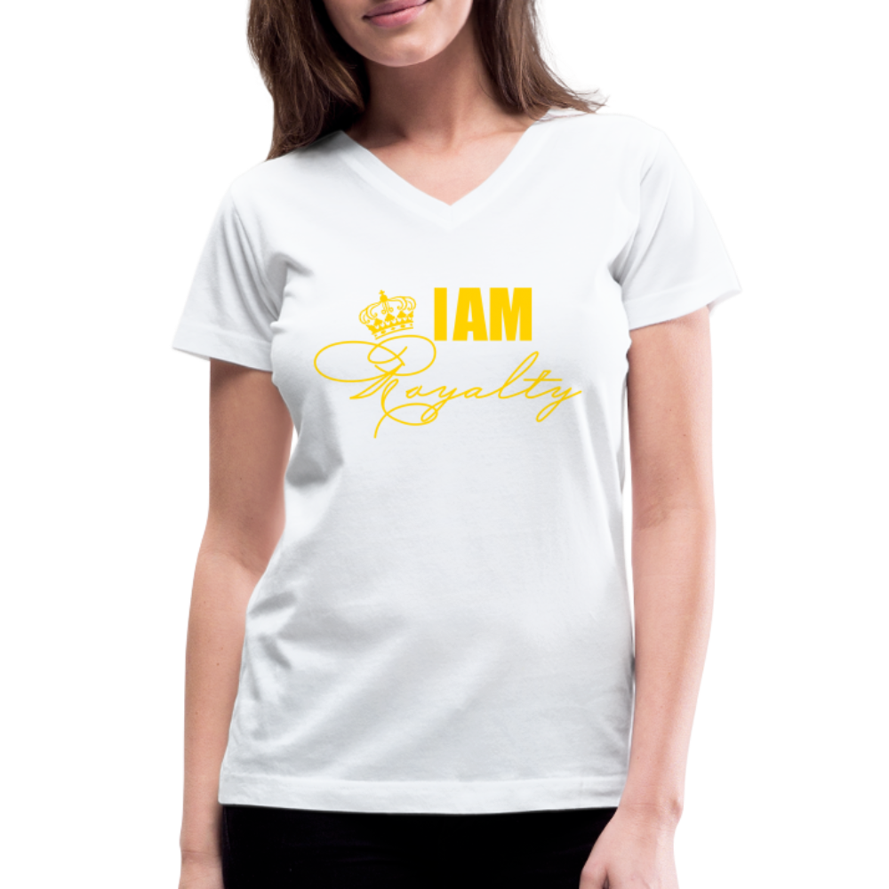 "I Am Royalty" V.2 (Gold) Women's Tri-Blend V-Neck T-Shirt - white