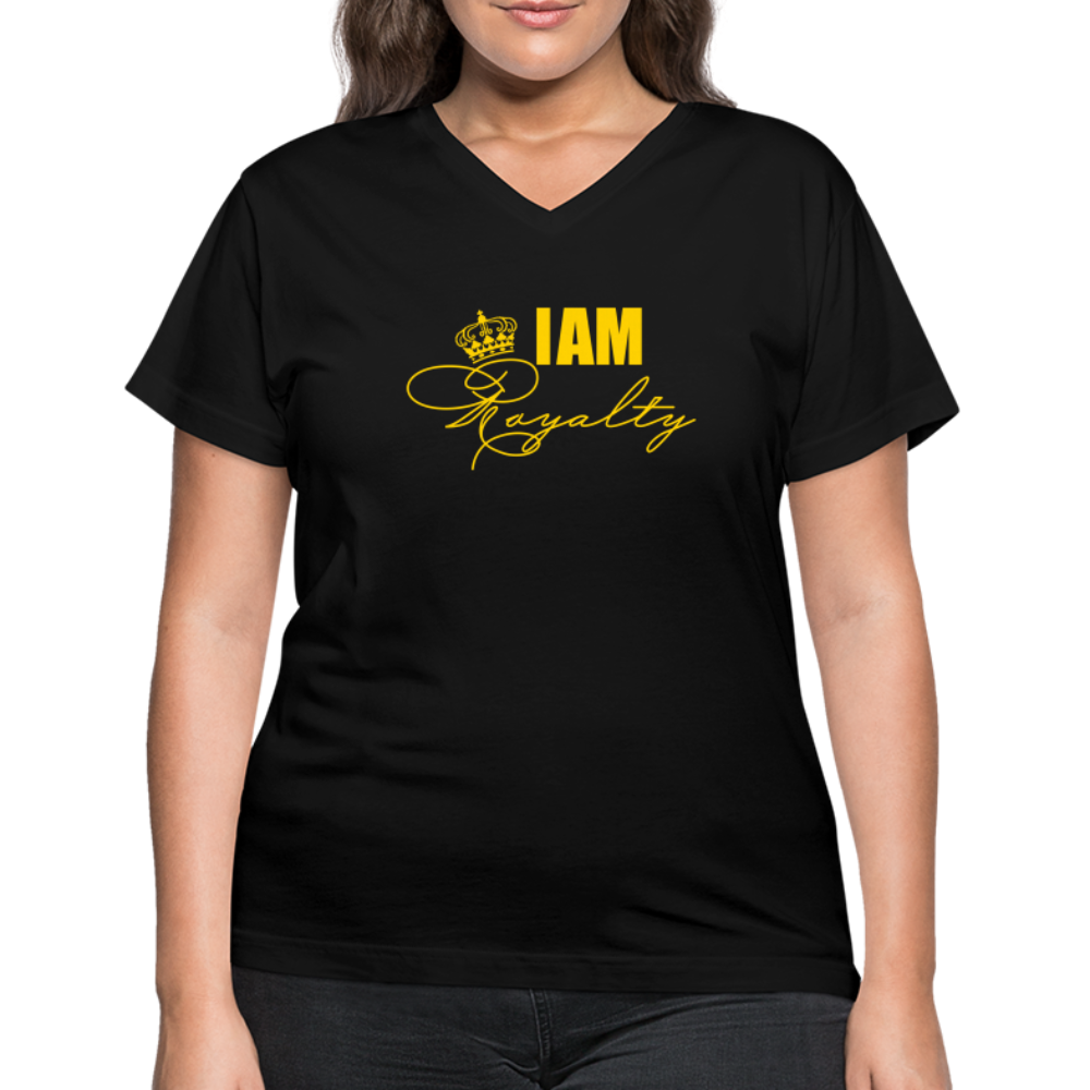 "I Am Royalty" V.2 (Gold) Women's Tri-Blend V-Neck T-Shirt - black