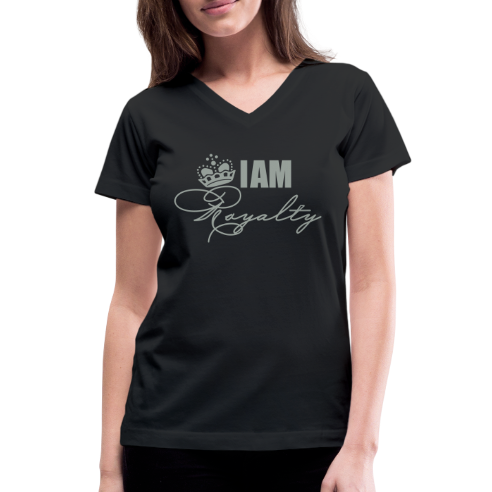"I Am Royalty" V.2 (Gray) Women's V-Neck T-Shirt - black