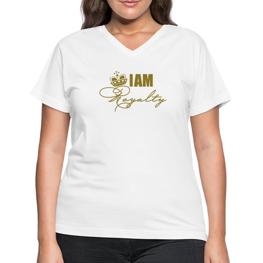 "I AM Royalty" V.2 Women's V-Neck T-Shirt (Gold Metallic) - white