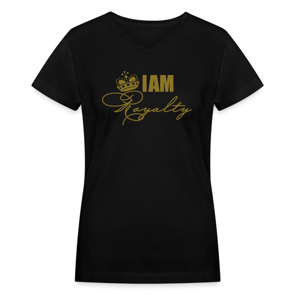 "I AM Royalty" V.2 Women's V-Neck T-Shirt (Gold Metallic) - black