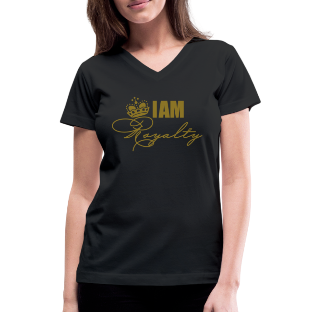 "I AM Royalty" V.2 Women's V-Neck T-Shirt (Gold Metallic) - black