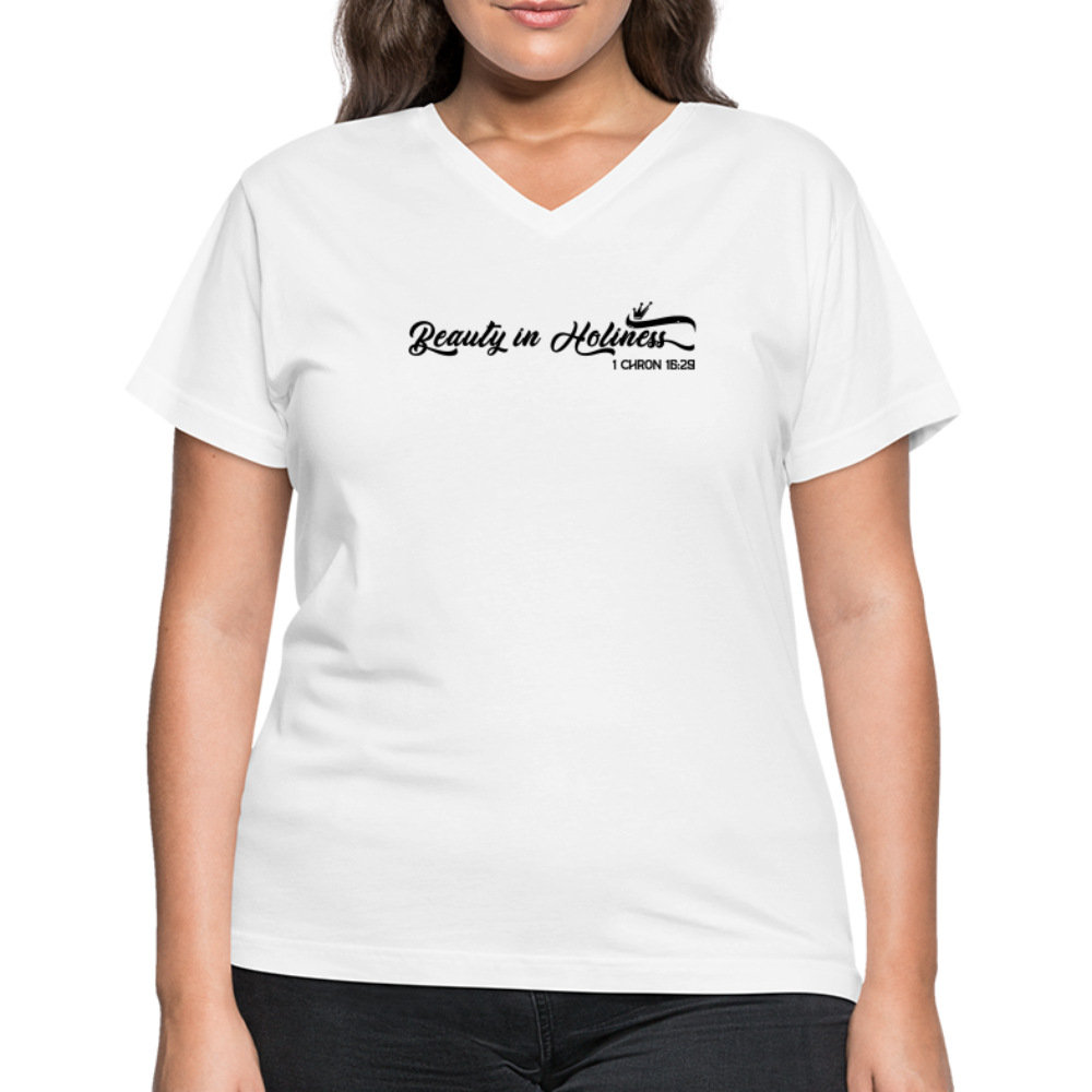 "Beauty in Holiness" Women's V-Neck White T-Shirt - white