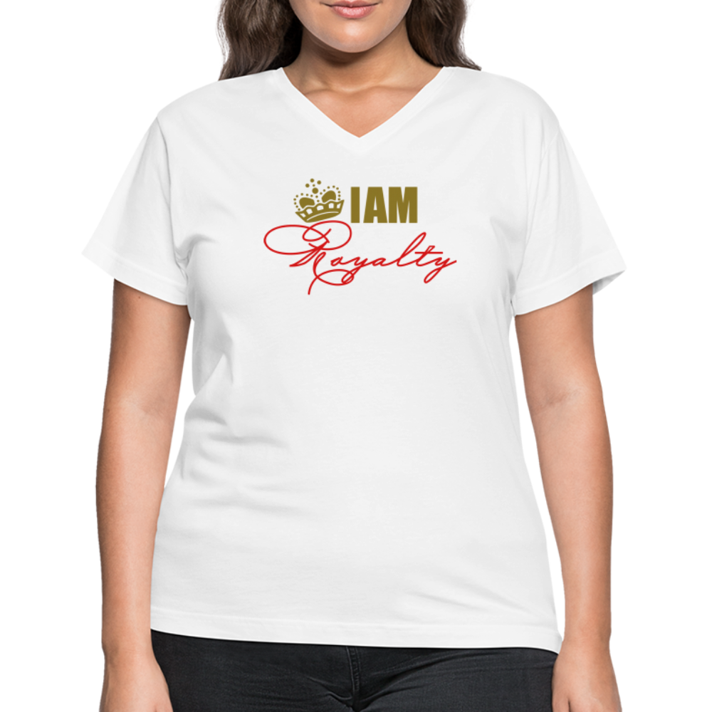 "I AM Royalty" V.2 Women's V-Neck T-Shirt (Gold Metallic and Red) - white