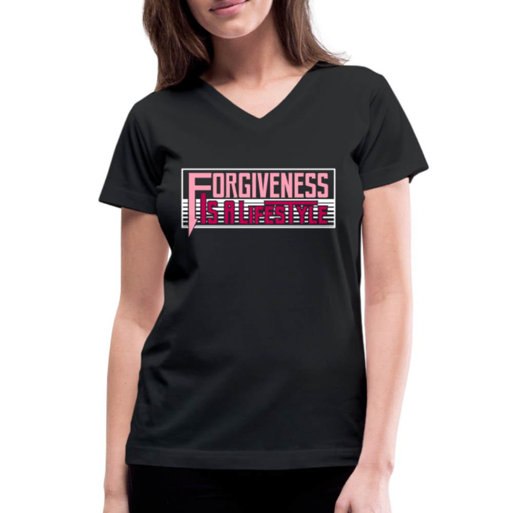 "Forgiveness Is A Lifestyle" Women's V-Neck Black T-Shirt - black