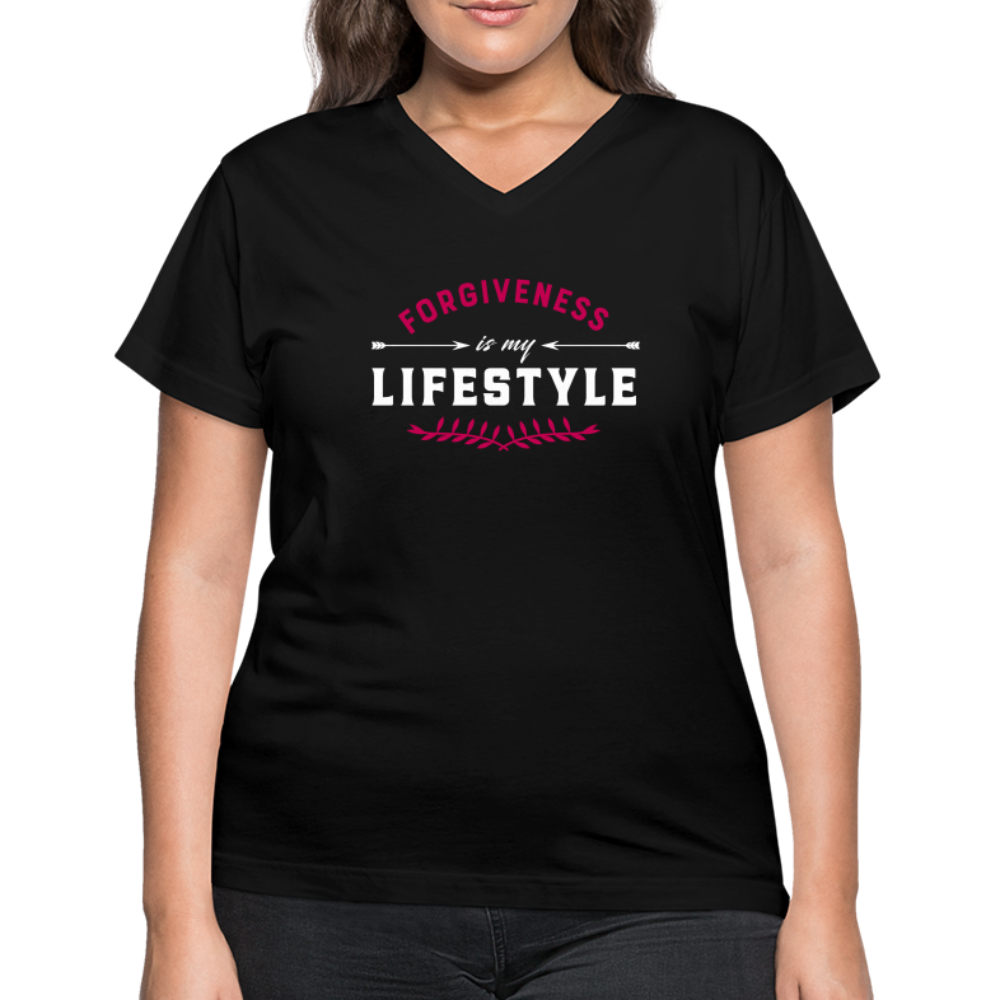 "Forgiveness is my Lifestyle" Women's V-Neck T-Shirt - black