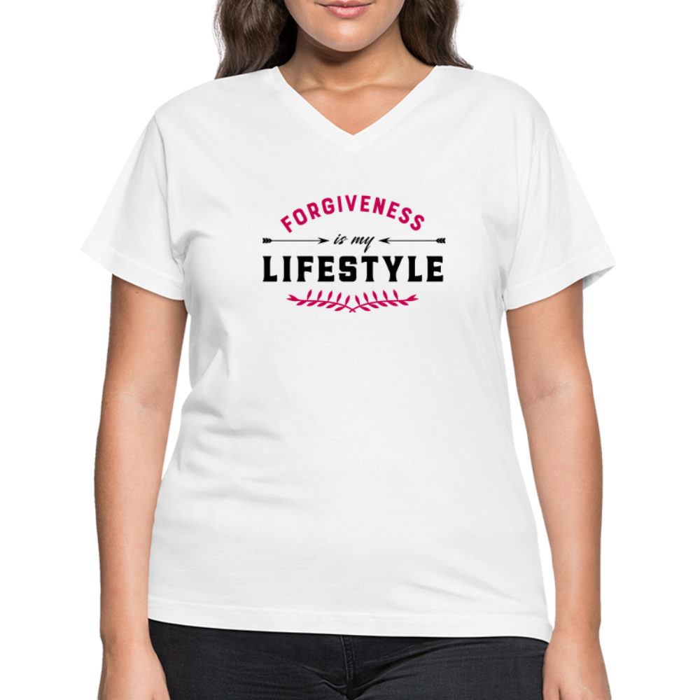 "Forgiveness is my Lifestyle" Women's V-Neck White T-Shirt - white
