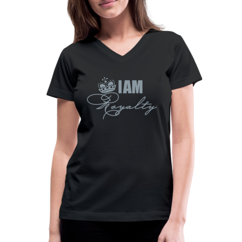 "I AM Royalty" V.2 Women's V-Neck T-Shirt (Silver Metallic) - black