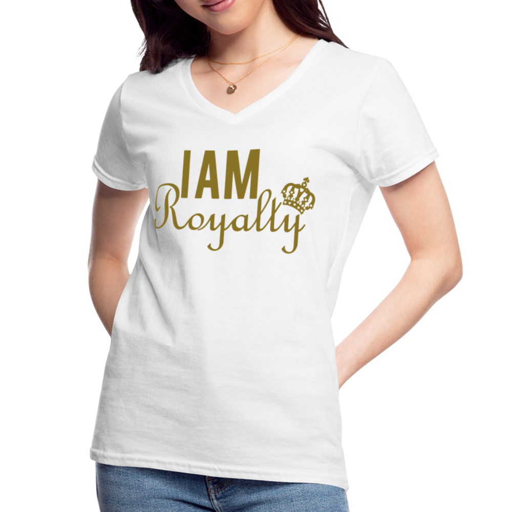 "I AM Royalty" Women's V-Neck T-Shirt (Gold Metallic) - white