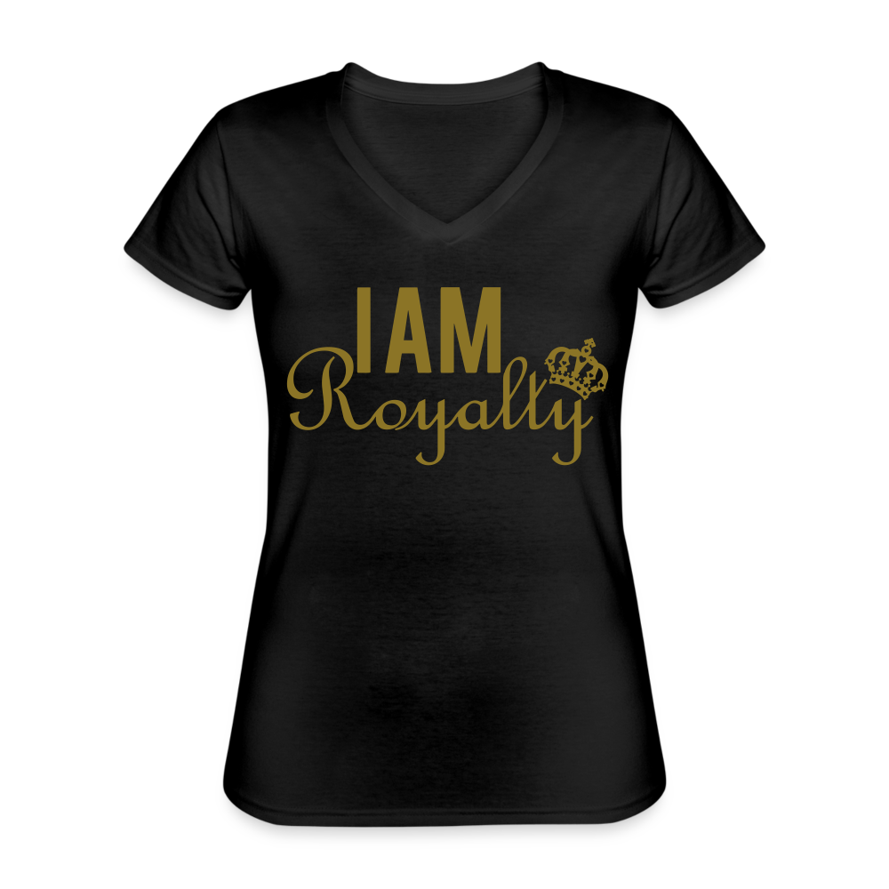 "I AM Royalty" Women's V-Neck T-Shirt (Gold Metallic) - black