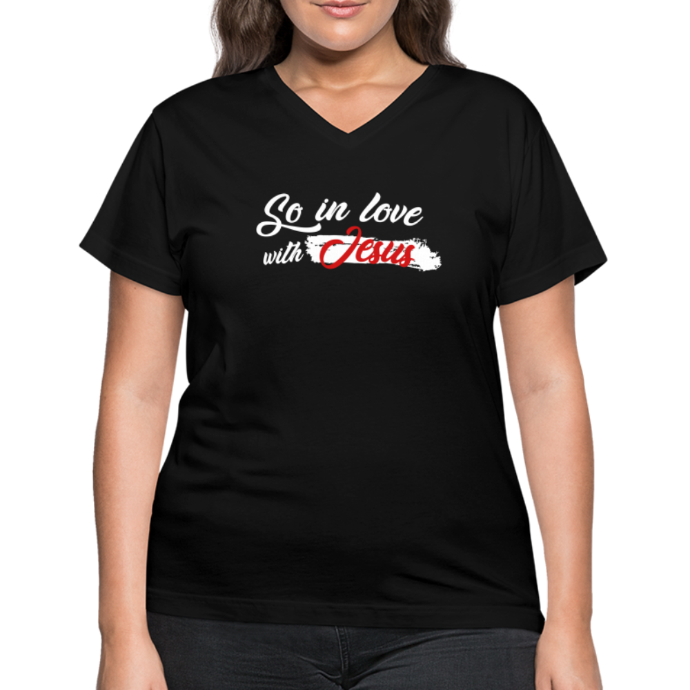 "So In Love With Jesus" Women's V-Neck Black T-Shirt - black