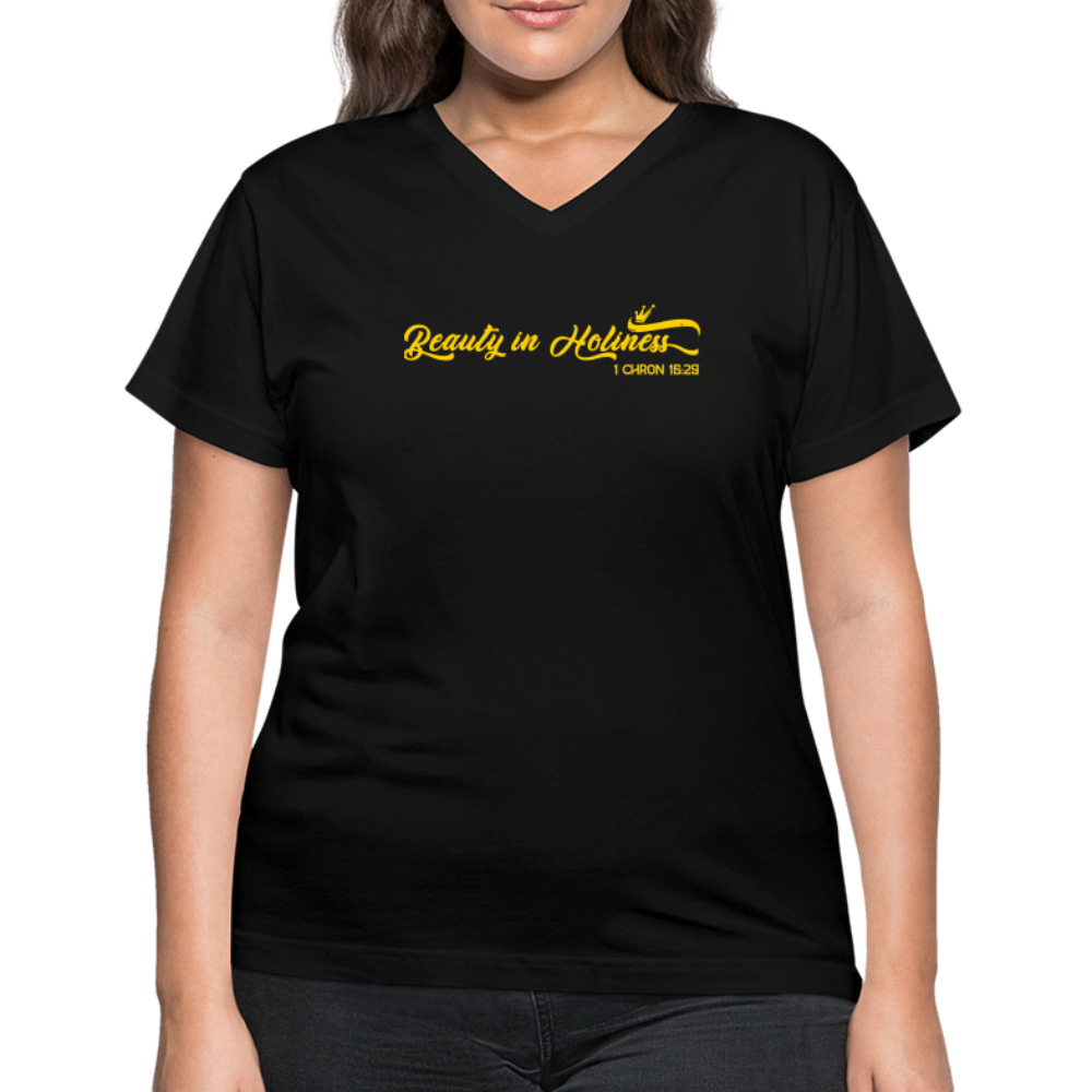 "Beauty in Holiness" Women's V-Neck T-Shirt - black