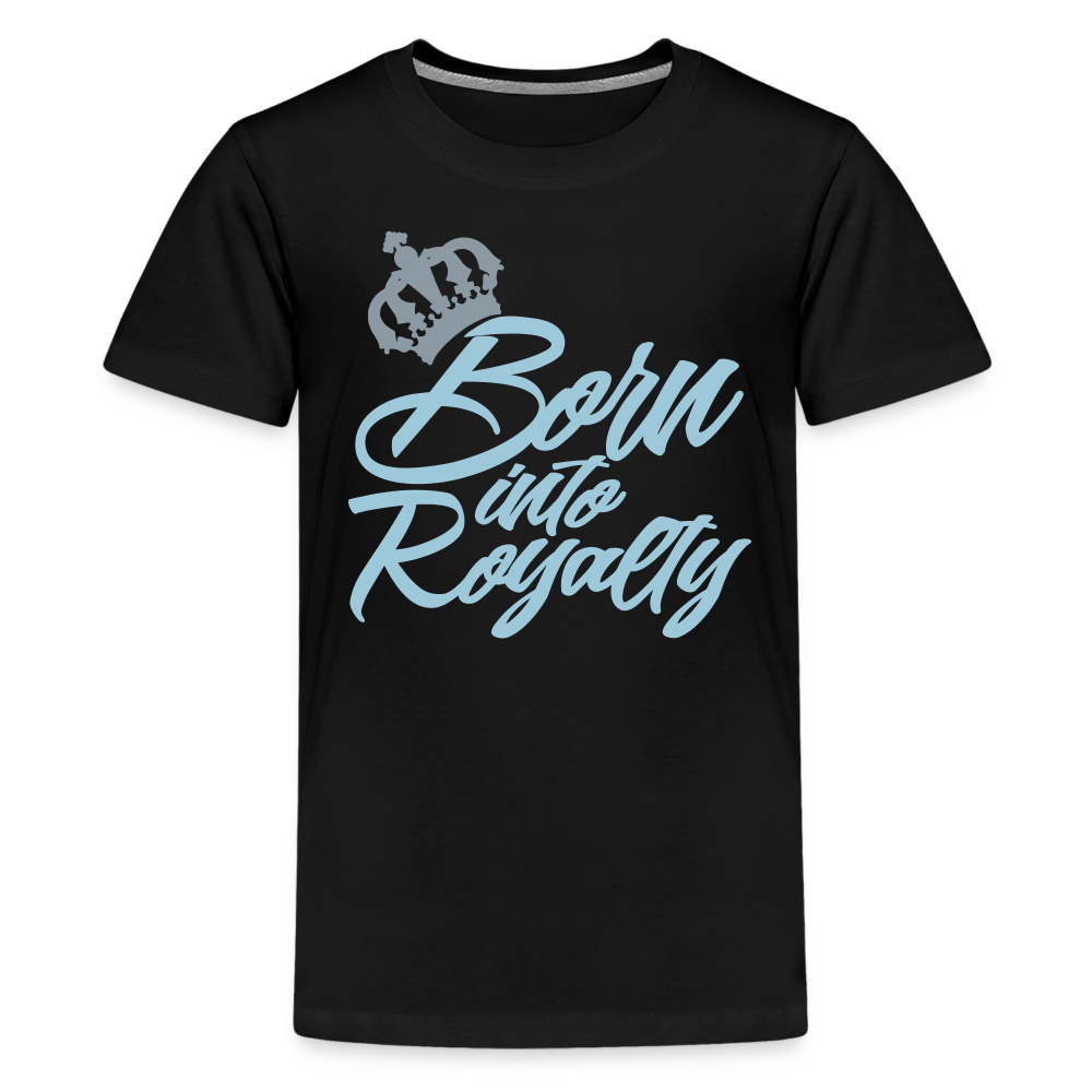 "Born into Royalty" Toddler Blue Short Sleeve Tee - black