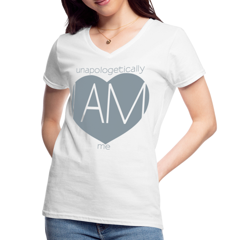 "Unapologetically Me" Silver Metallic Women's V-Neck T-Shirt - white