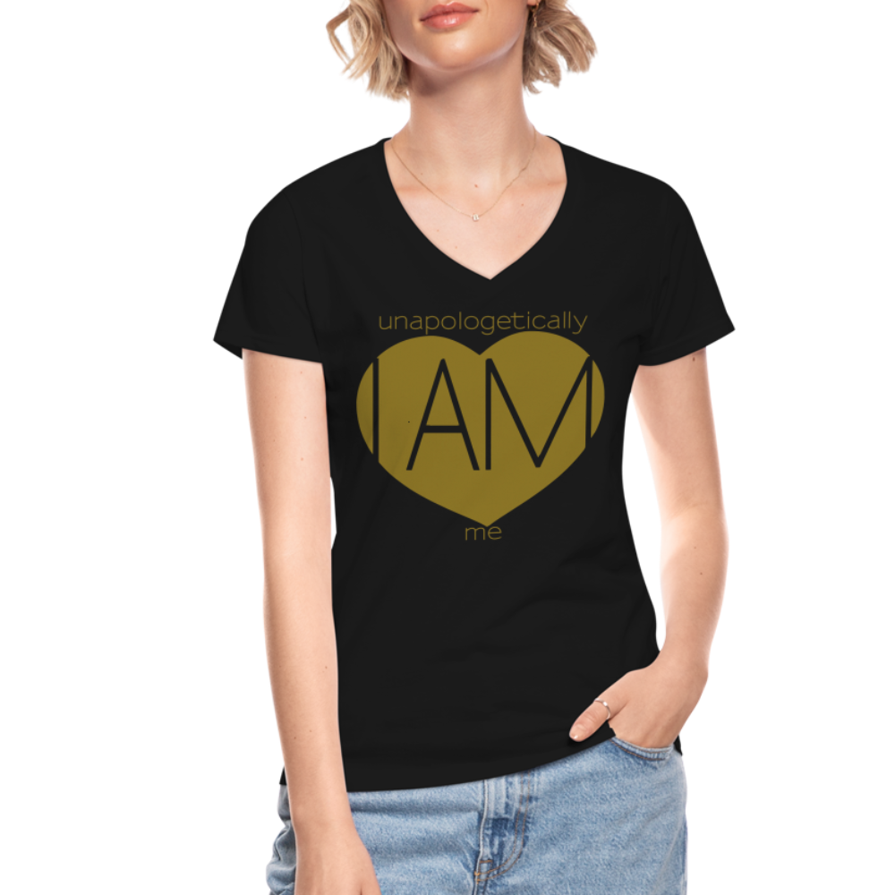 "Unapologetically Me" Gold Metallic Women's V-Neck T-Shirt - black