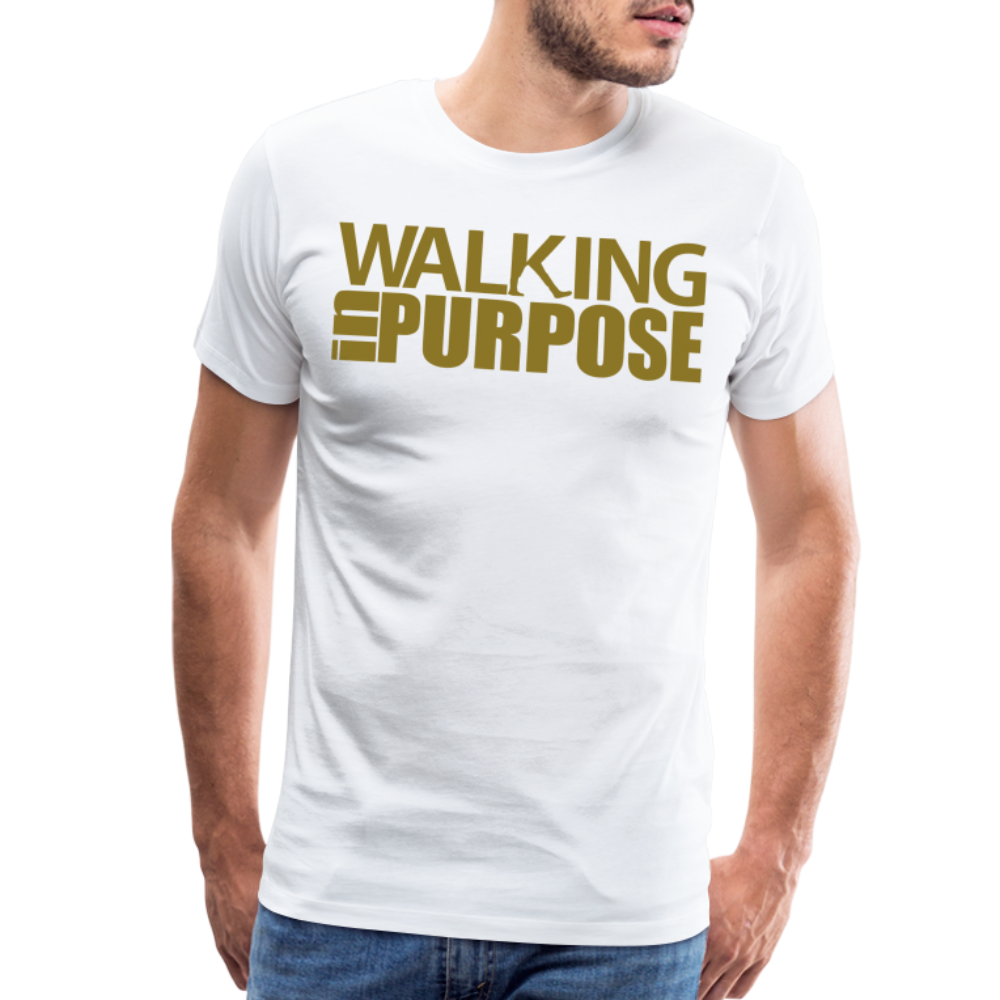 "Walking In Purpose" Gold Metallic Men's Premium T-Shirt - white