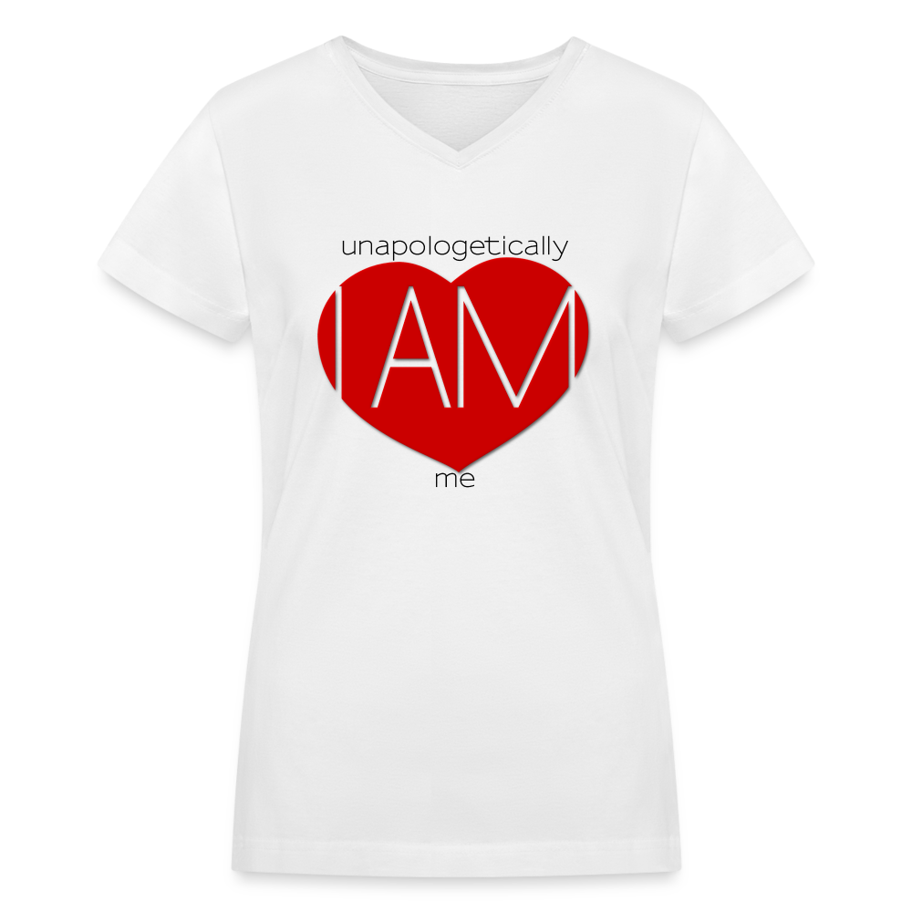 "Unapologetically Me" Black and Red Women's V-Neck White T-Shirt - white