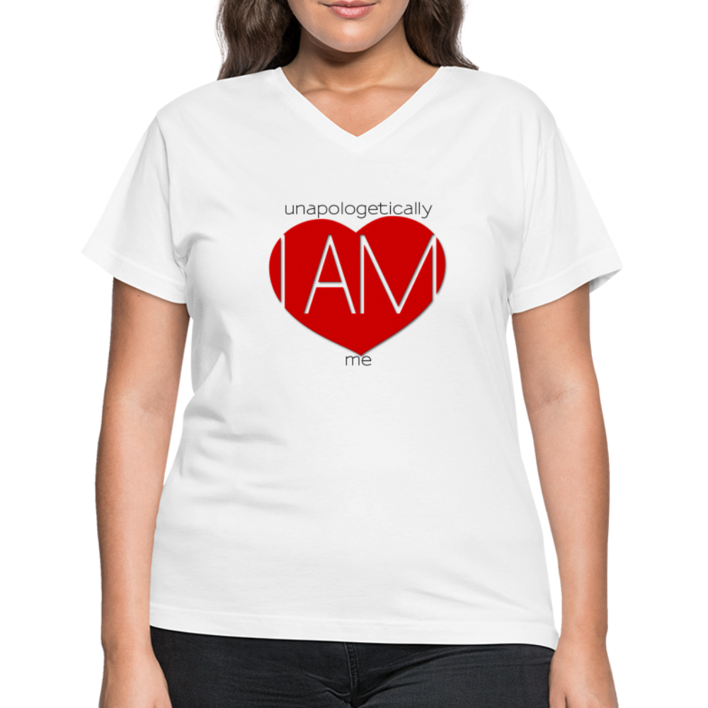 "Unapologetically Me" Black and Red Women's V-Neck White T-Shirt - white