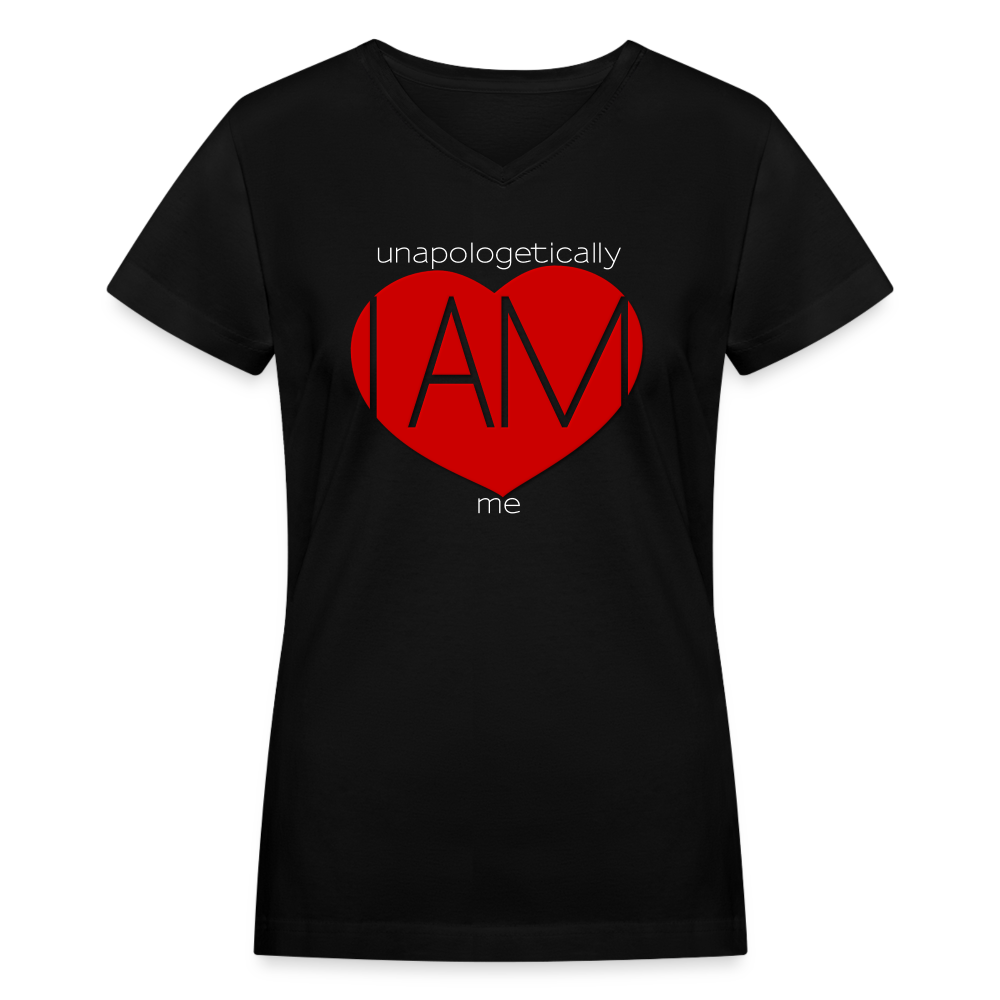 "Unapologetically Me" Red and White Women's V-Neck T-Shirt - black