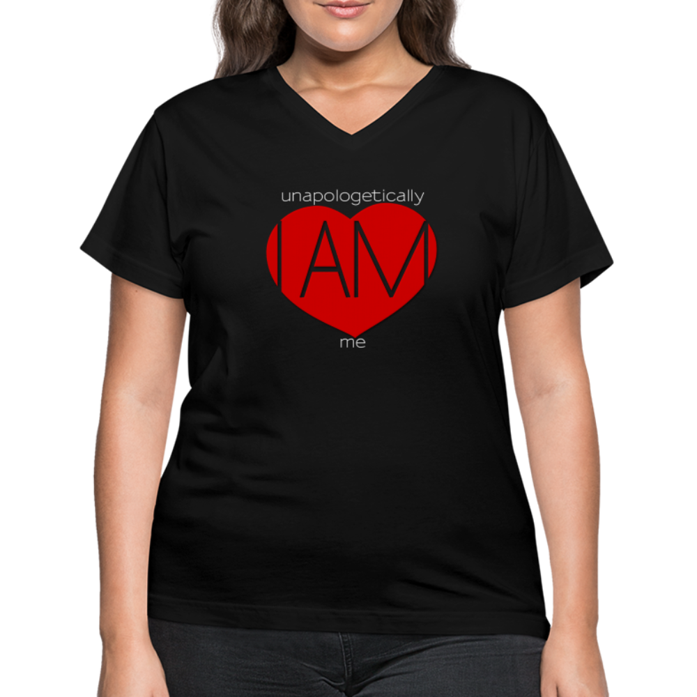 "Unapologetically Me" Red and White Women's V-Neck T-Shirt - black