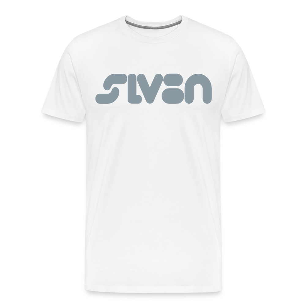 "SLV8N" Metallic Silver Print Men's Premium T-Shirt - white