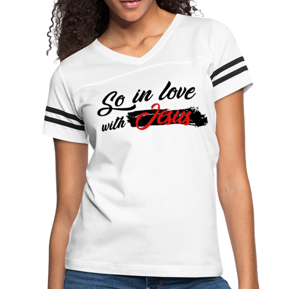 "So In Love With Jesus" Women’s Vintage Sport White T-Shirt - white/black