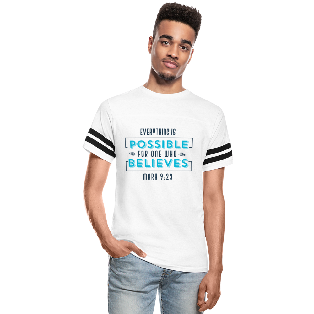 "Everything Is Possible For One Who Believes" Vintage Sport White T-Shirt - white/black