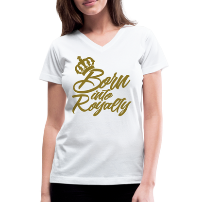 "Born Into Royalty" Women's V-Neck T-Shirt (Metallic Gold) - white