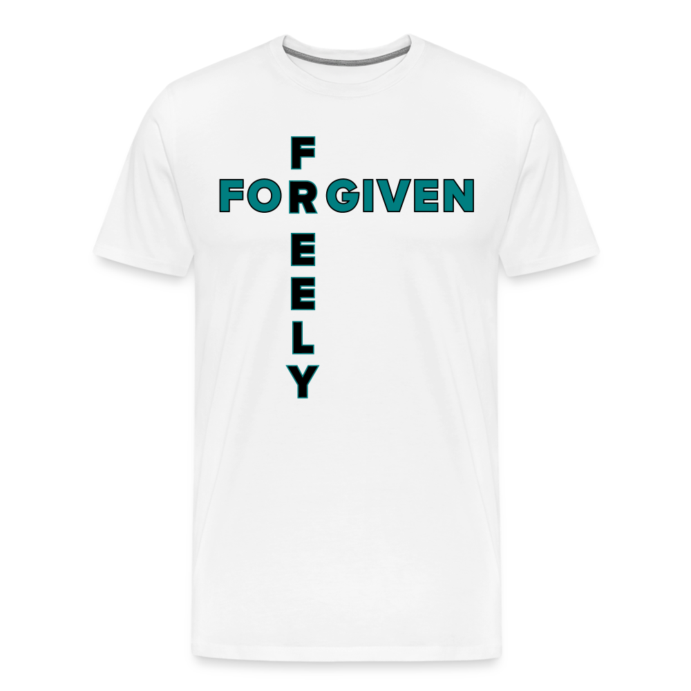 "Forgiven Freely Cross Teal + Black Design" Unisex Classic White T-Shirt - white