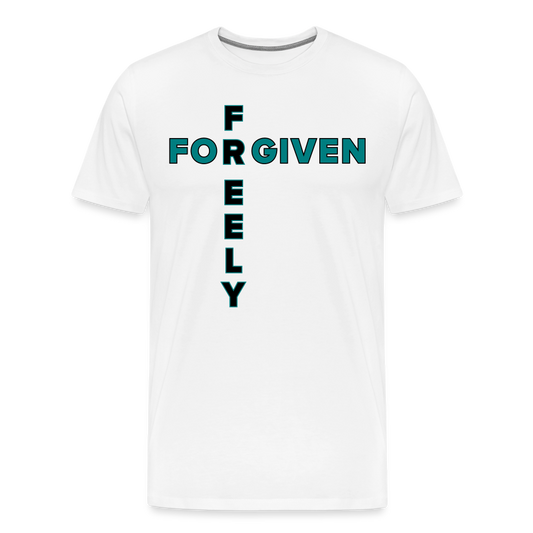 "Forgiven Freely Cross Teal + Black Design" Unisex Classic White T-Shirt - white