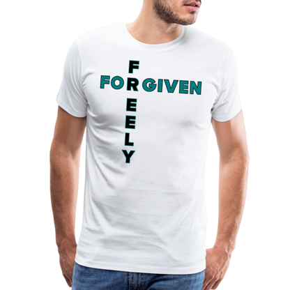 "Forgiven Freely Cross Teal + Black Design" Unisex Classic White T-Shirt - white