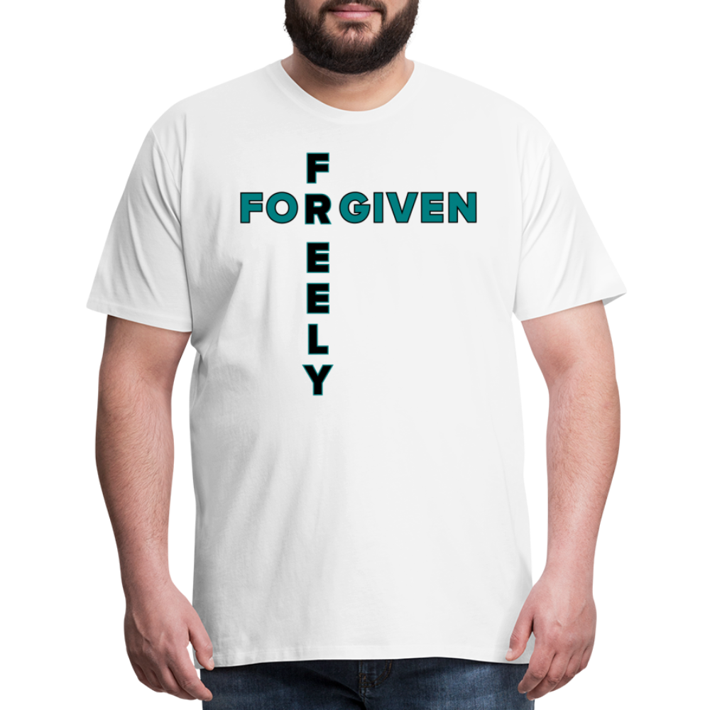 "Forgiven Freely Cross Teal + Black Design" Unisex Classic White T-Shirt - white