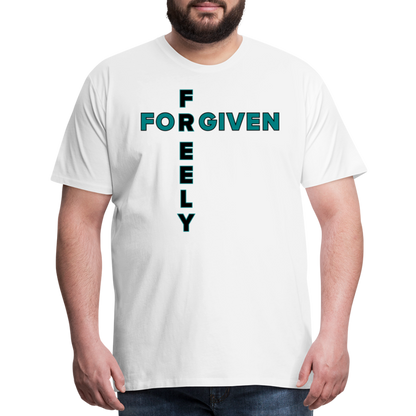 "Forgiven Freely Cross Teal + Black Design" Unisex Classic White T-Shirt - white