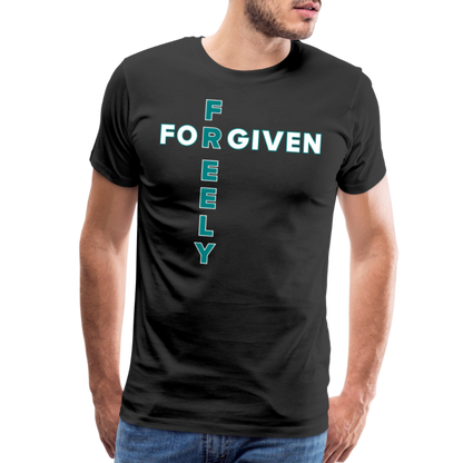 "Forgiven Freely Cross Teal + White Design" Unisex Classic Black T-Shirt - black