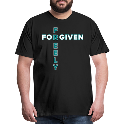 "Forgiven Freely Cross Teal + White Design" Unisex Classic Black T-Shirt - black