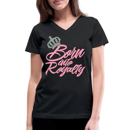 "Born Into Royalty" Women's Short Sleeve V-Neck T-Shirt - black