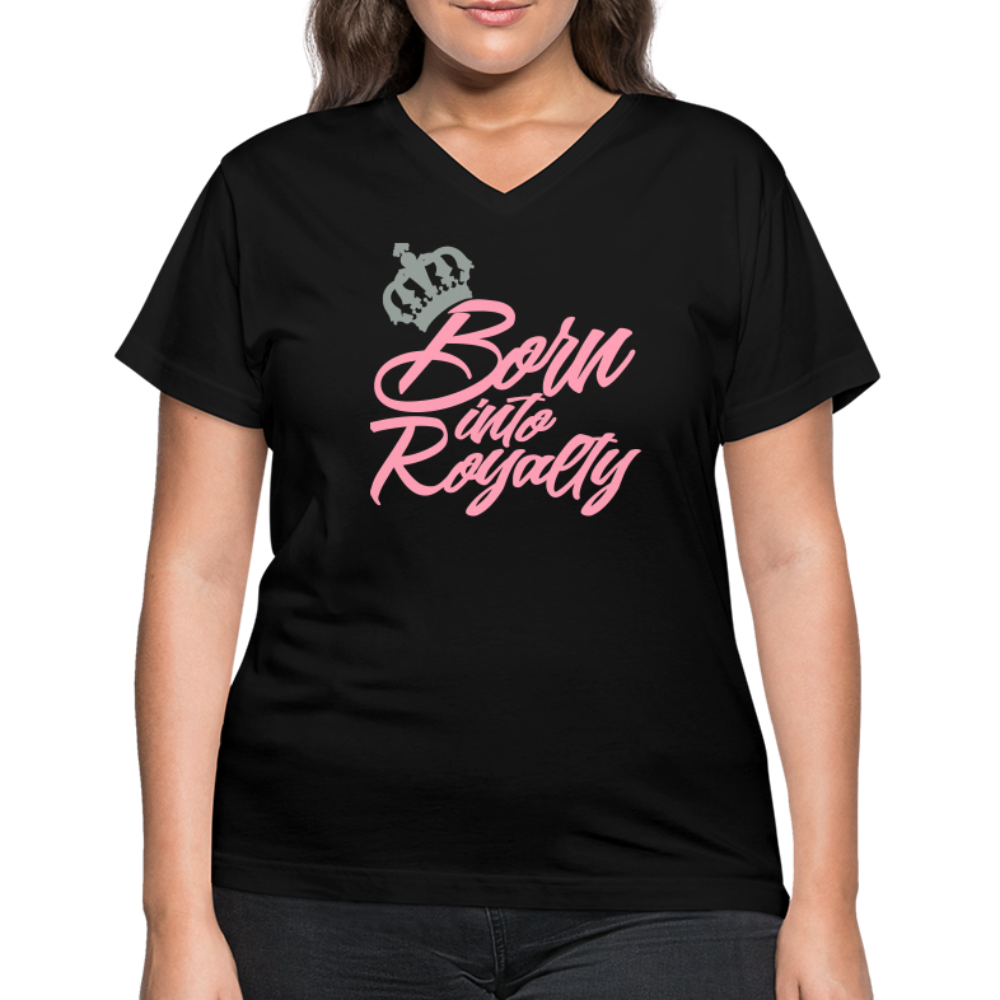 "Born Into Royalty" Women's Short Sleeve V-Neck T-Shirt - black