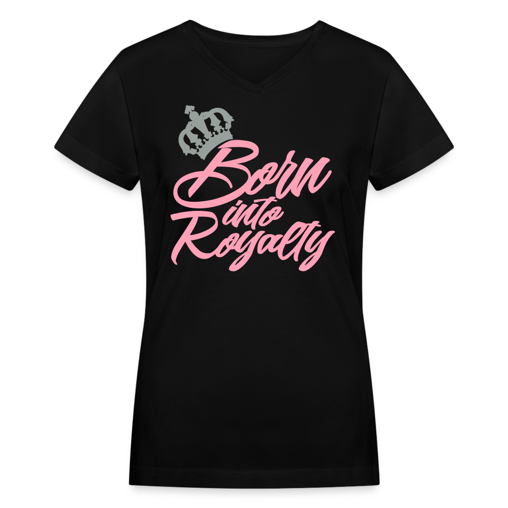 "Born Into Royalty" Women's Short Sleeve V-Neck T-Shirt - black