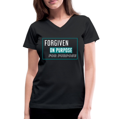 "Forgiven on Purpose For Purpose" Women's V-Neck Black T-Shirt - black