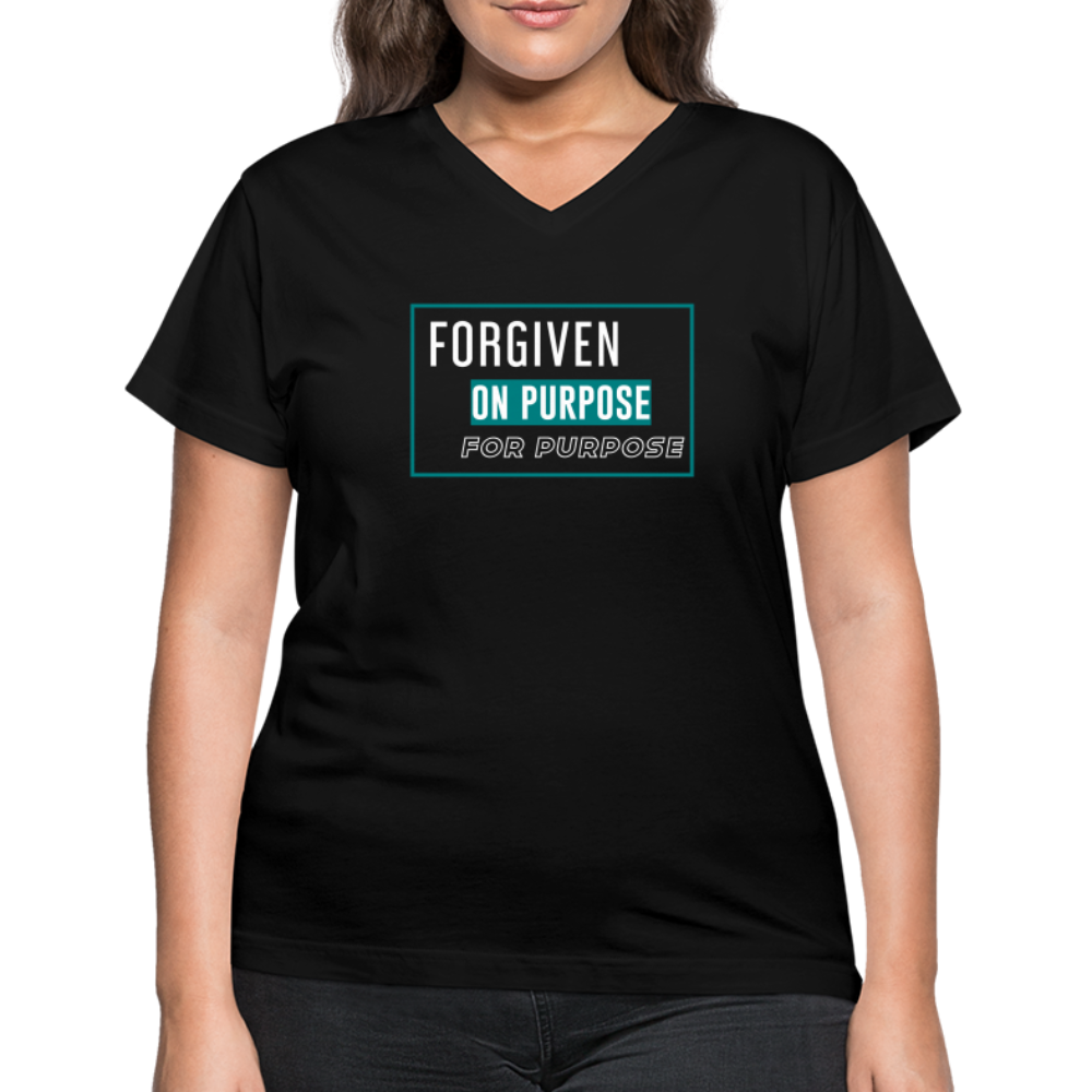 "Forgiven on Purpose For Purpose" Women's V-Neck Black T-Shirt - black