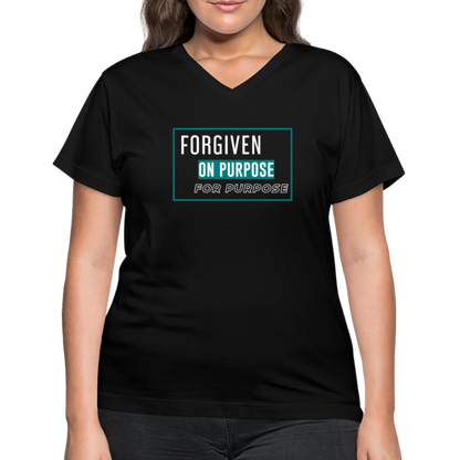 "Forgiven on Purpose For Purpose" Women's V-Neck Black T-Shirt - black