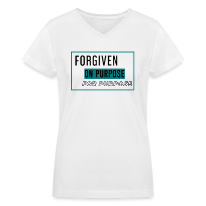 "Forgiven on Purpose For Purpose" Women's V-Neck White T-Shirt - white