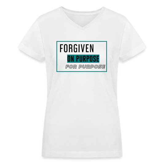 "Forgiven on Purpose For Purpose" Women's V-Neck White T-Shirt - white