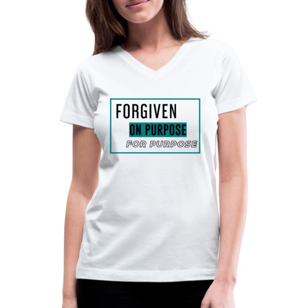 "Forgiven on Purpose For Purpose" Women's V-Neck White T-Shirt - white