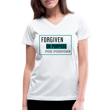 "Forgiven on Purpose For Purpose" Women's V-Neck White T-Shirt - white