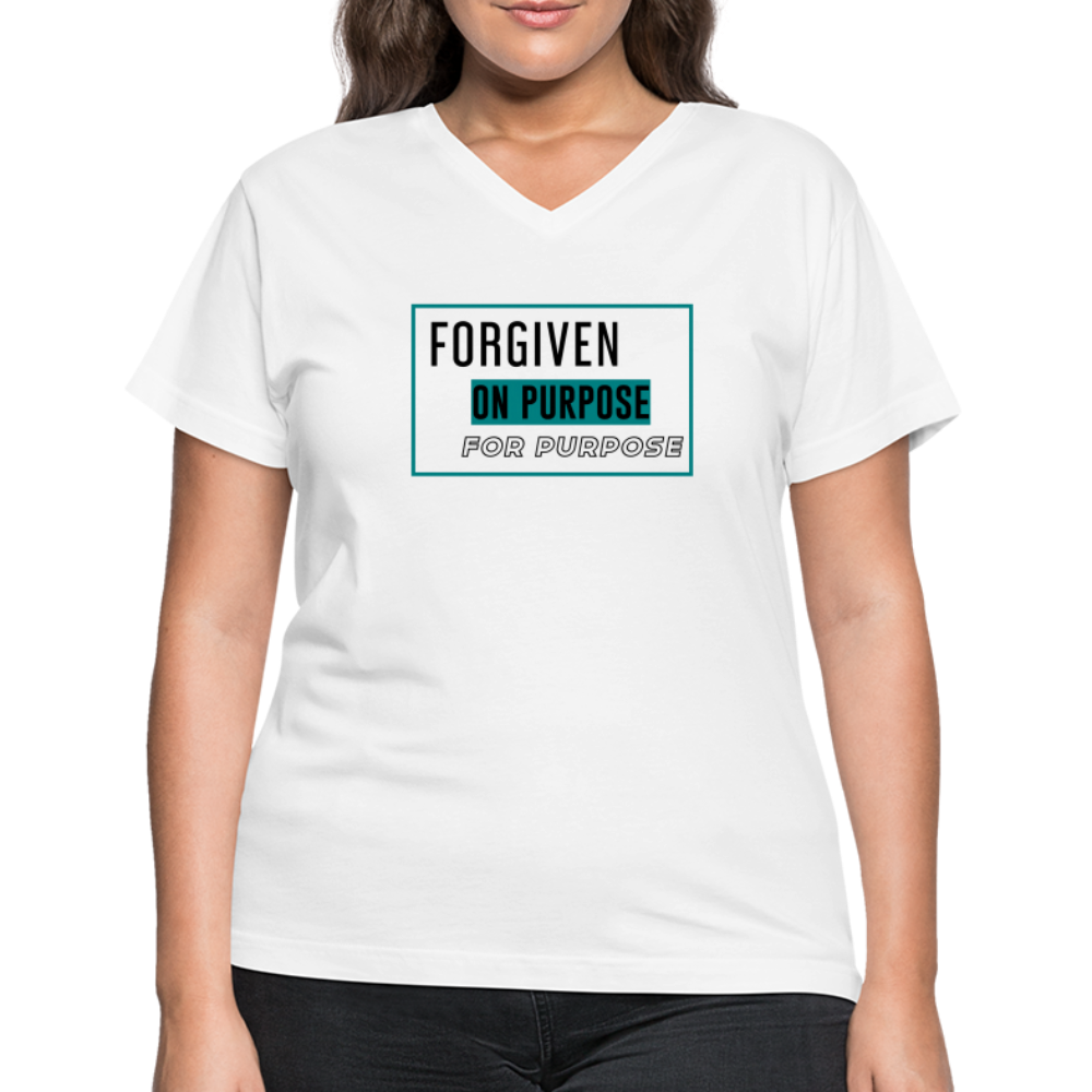 "Forgiven on Purpose For Purpose" Women's V-Neck White T-Shirt - white