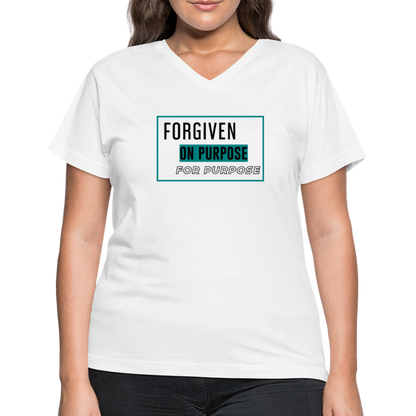 "Forgiven on Purpose For Purpose" Women's V-Neck White T-Shirt - white