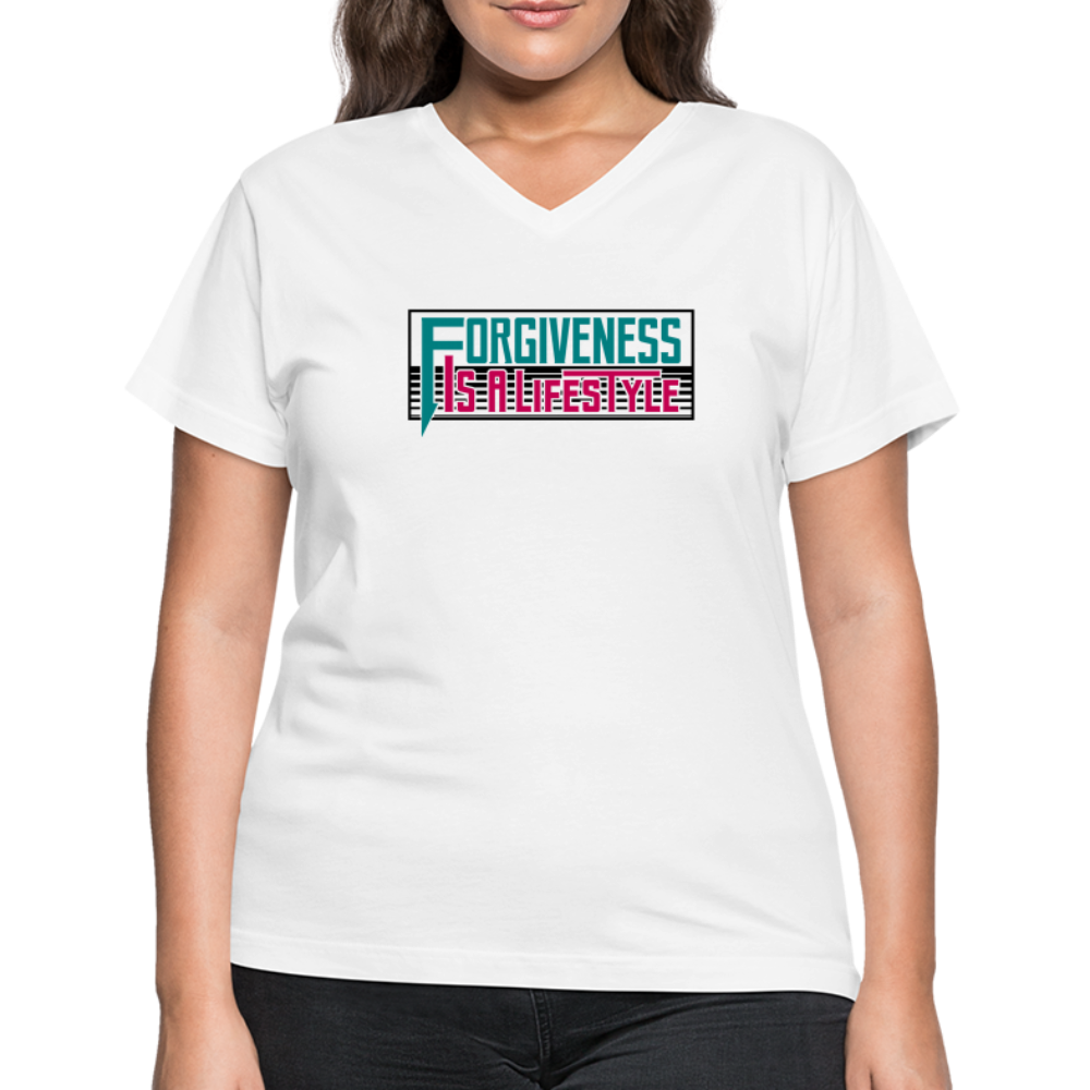 "Forgiveness Is A Lifestyle" Women's V-Neck White T-Shirt - white